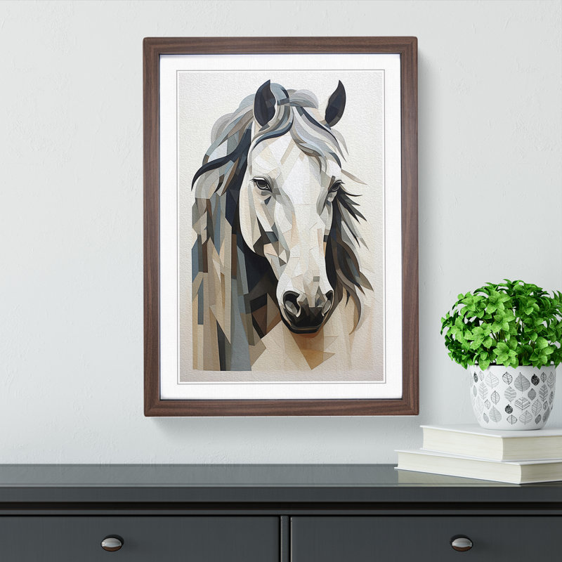 Shire Horse Geometric - Framed Print, 64cm H x 46cm W x 2cm D, Walnut