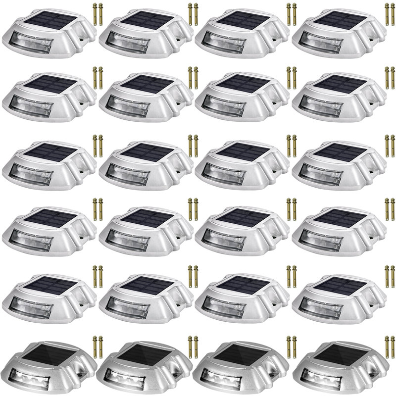 Solar Dock Lights Low Voltage Solar Powered Integrated LED Metal Pathway Light Pack, White