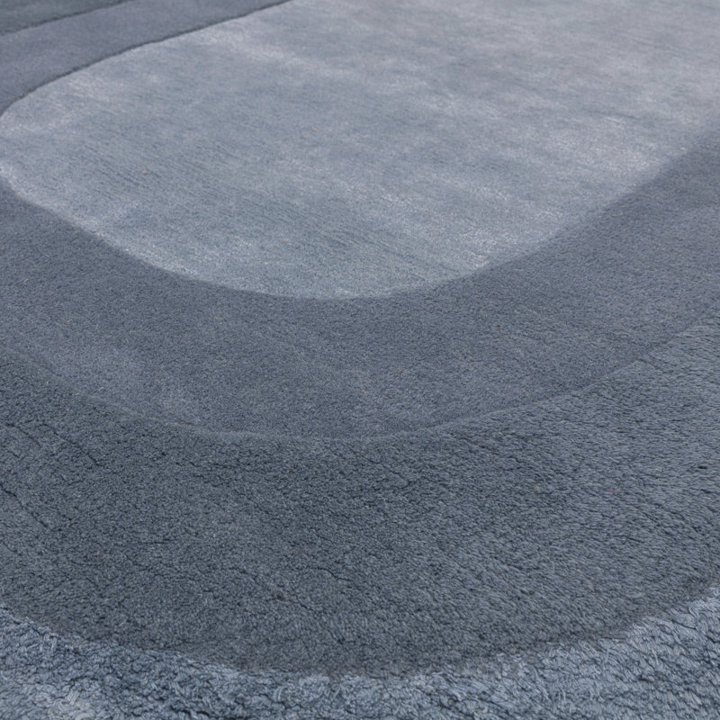Francisca Bordered Oval Tufted Blue Area Rug, Oval 160 x 230 cm