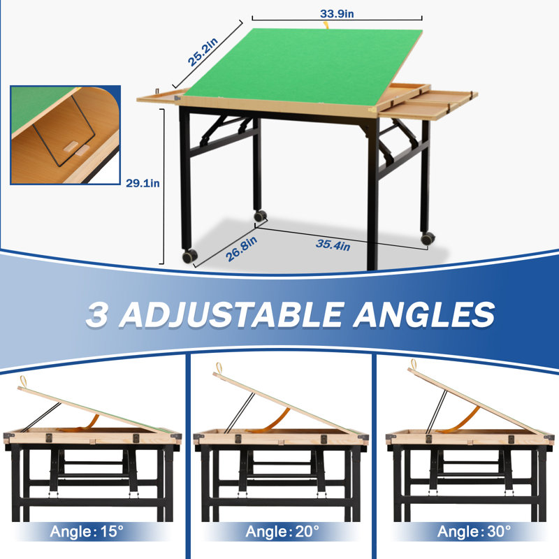 Puzzle Table With Adjustable Tabletop & Universal Wheels