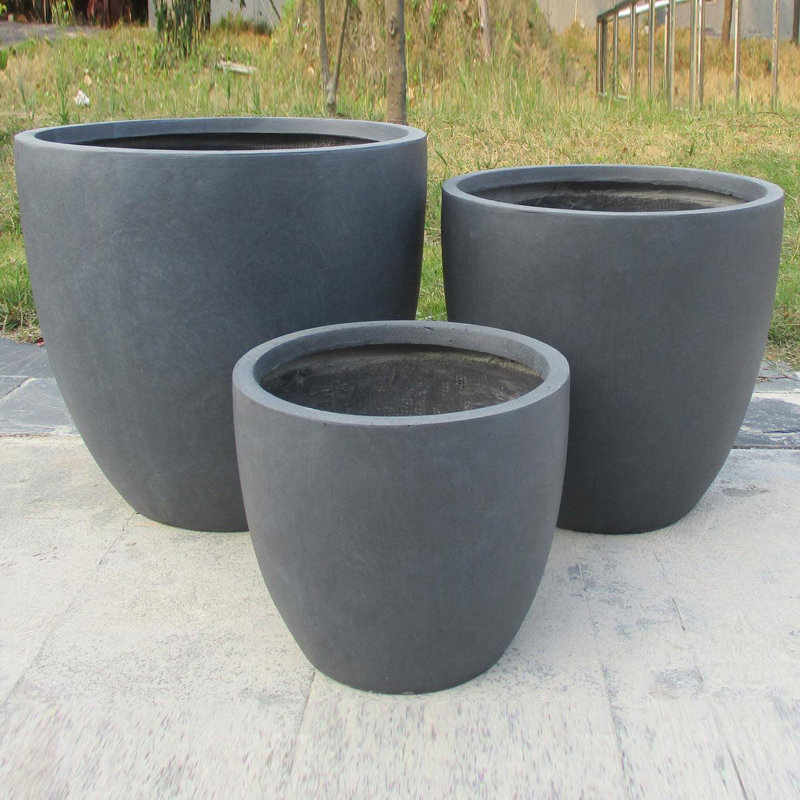 Fibreglass Plant Pot, Dark Grey, 32cm H x 35cm W x 35cm D