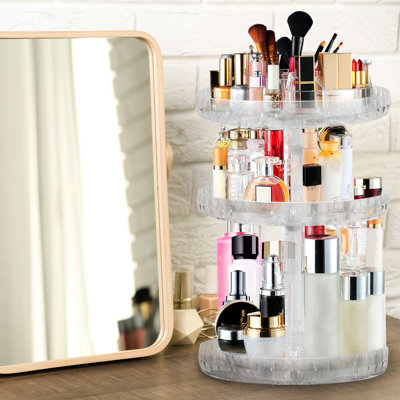 TRIXES 3-Tier Make-Up Carousel, Acrylic – 360 Degree Rotating Cosmetics Organiser – Beauty Accessory