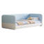 Twin Size Montessori Floor Bed with Upholstered Headboard & Armrests, Velvet Low Platform Bed Frame, Kids Floor Bed, Blue-1805586400