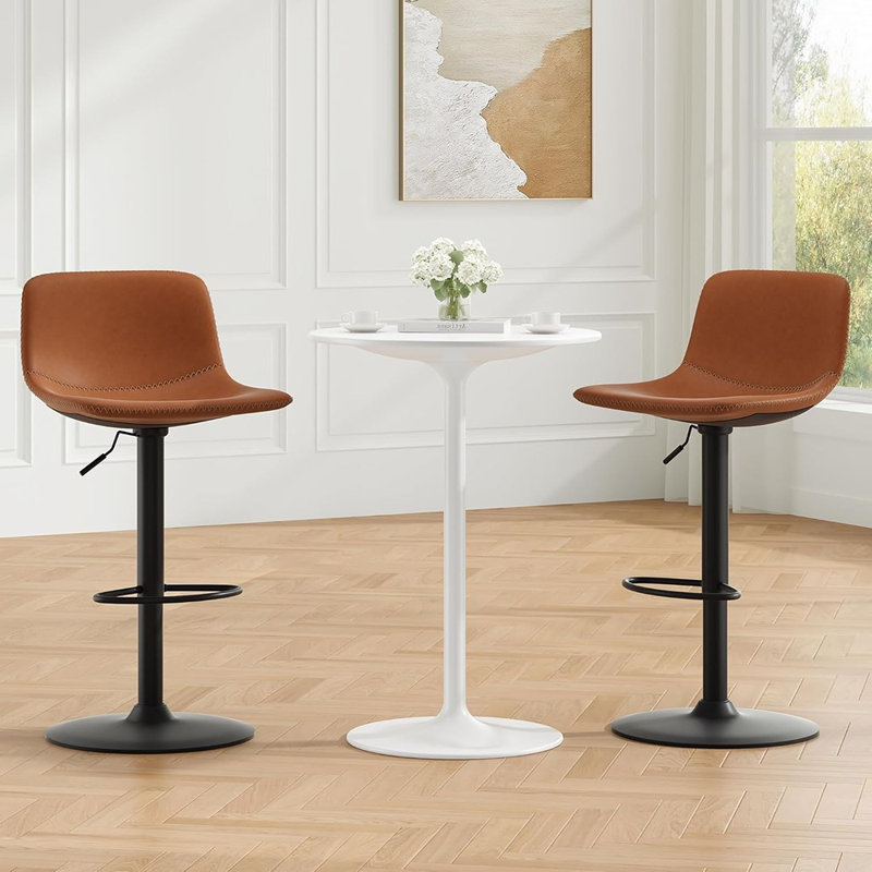Ensemble de 2 tabourets de bar pivotants réglables modernes avec dossier, siège en similicuir brun