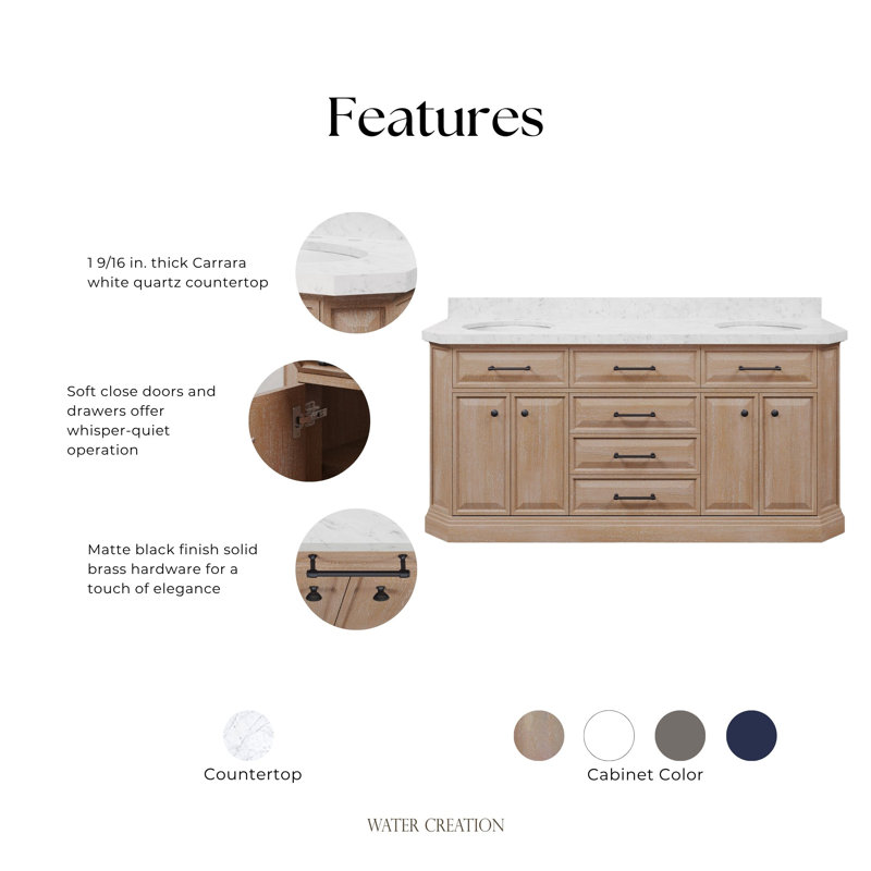 Palace 72'' W Double Vanity, Matte Black, Toffee Latte
