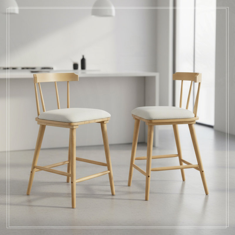 Tabouret de comptoir rembourré en bois, Naturel