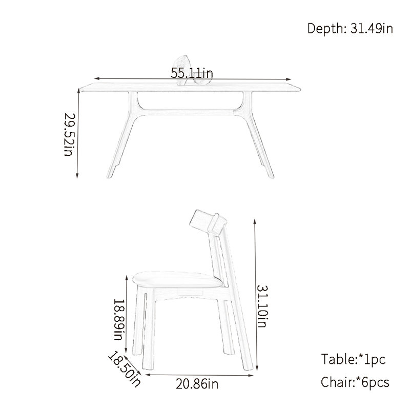 Rectangular rock plate dining table sets, 29.52"H x 55.11"L x 31.49"W