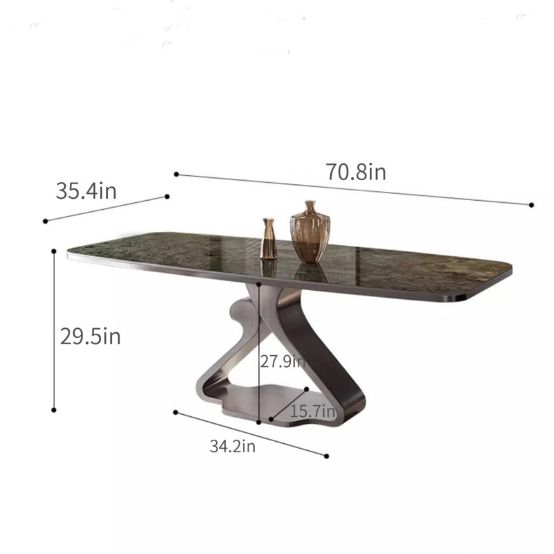 Modern Rectangular Microlite Stone Dining Table, 29.5”H x 70.8”L x 35.4”W