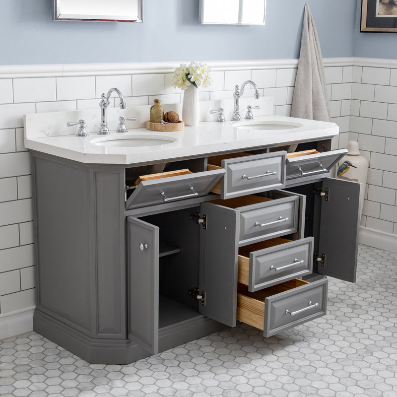 Palace 60'' W Double Vanity, Cashmere Gray, Stainless Steel