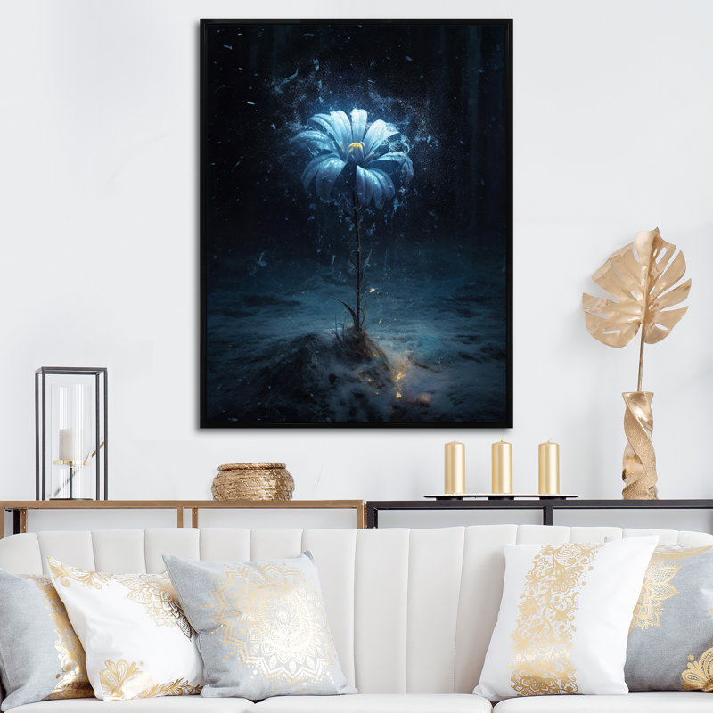 Amaryllis abstrait fleur bleue I - impression, H 20 po x l 12 po x P 1 po, Cadre flottant noir