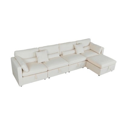 Modern Upholstered Arm Modular Storeable Sectional Sofa, 145" Wide Reversible Modular Corner Sectional With Ottoman