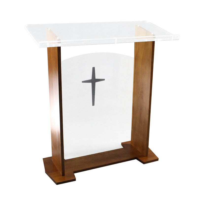 FixtureDisplays® 44 x 16,6 x 46,5 po Podium en bois acrylique, panneau frontal croisé optionnel haut - croix brune amovible