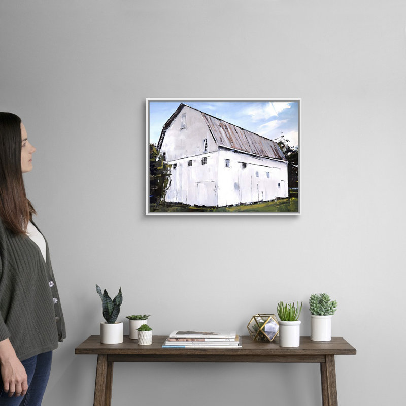 «Old Ohio Barn» par David Shingler, reproduction sur toile, Cadre blanc, H 20 po x l 26 po x P 1,75 po