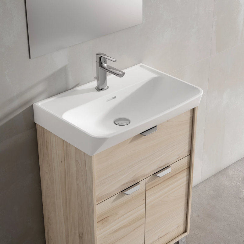 Meuble-lavabo autoportant 24 po avec lavabo 24 po, Noir, Naturel