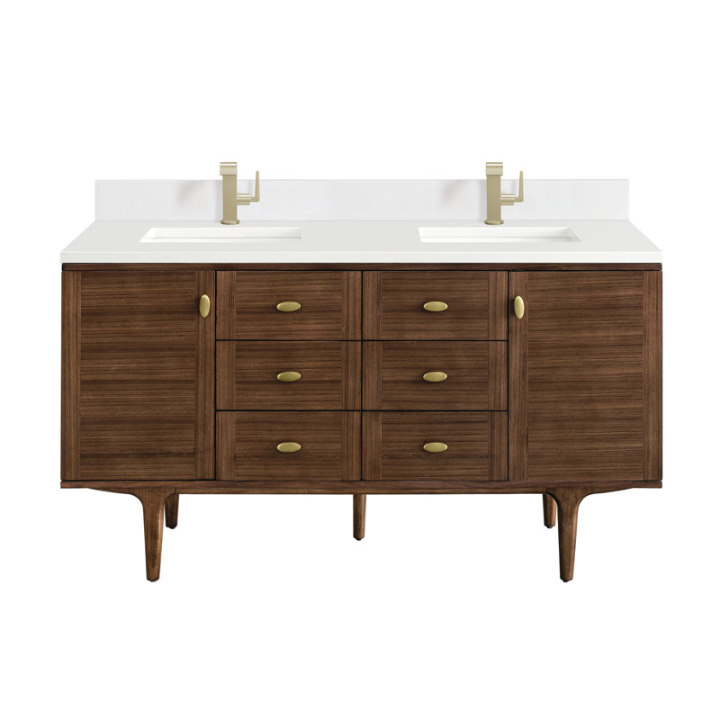 Amberly 60" Double Bathroom Vanity Set, White Zeus, Single-Hole