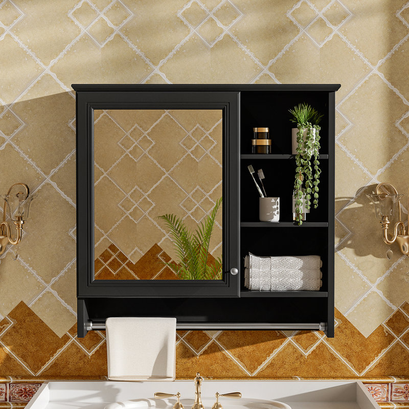Armoire de rangement murale à miroir avec tablette réglable, charnières à fermeture en douceur pour la salle de bain, Noir