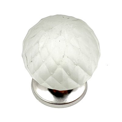 Set of Six White Frosted Glass Faceted Globe Drawer Pull Knobs