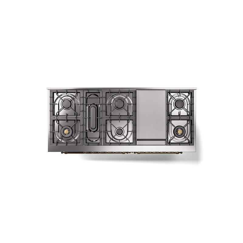 ILVE Nostalgie II 60 in Dual Fuel Range, 9 Burner, Griddle, Graphite Matte/Brass, Natural Gas