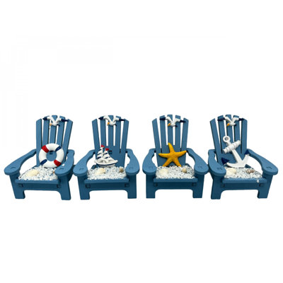 Set Of 4 Assorted Accents On Miniature Adriondack Chairs Figurines