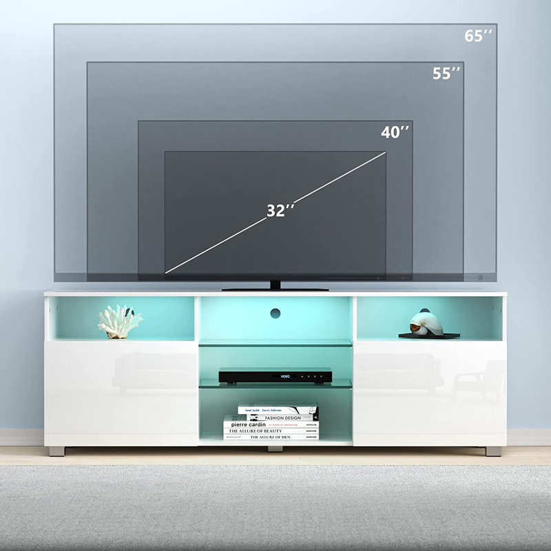 Quayshun 57.08'' Media Console, White, 20.87"H x 57.08"L x 13.77"W