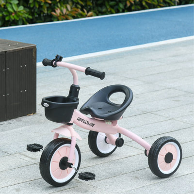 Qaba Kids Tricycle For Toddlers Age 2-5 With Adjustable Seat, Toddler Bike For Children With Basket, Bell, Handlebar Grips