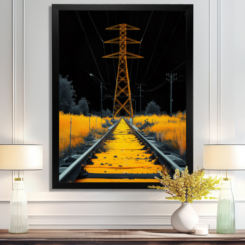 Lignes électriques jaunes et noires - Lignes électriques, H 12 po x l 20 po, Cadre simple noir