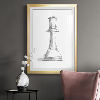 Étude de pièce d'échecs III - Encadrée sous verre acrylique, grand tableau pour salon