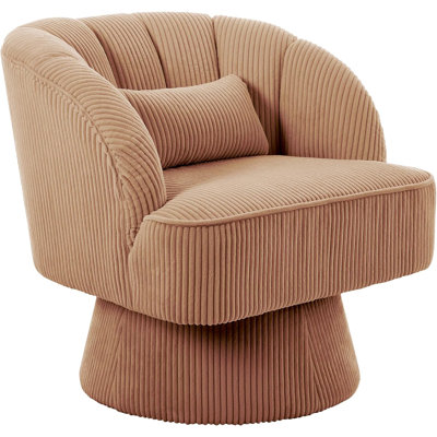 Fauteuil d'appoint pivotant à 360 ° de style Mid-Century moderne avec accoudoirs et fauteuil en velours côtelé pelucheux et doux pour la peau pouvant supporter 300 lb pour les petits espaces de salon, de chambre à coucher et de bureau, chameau