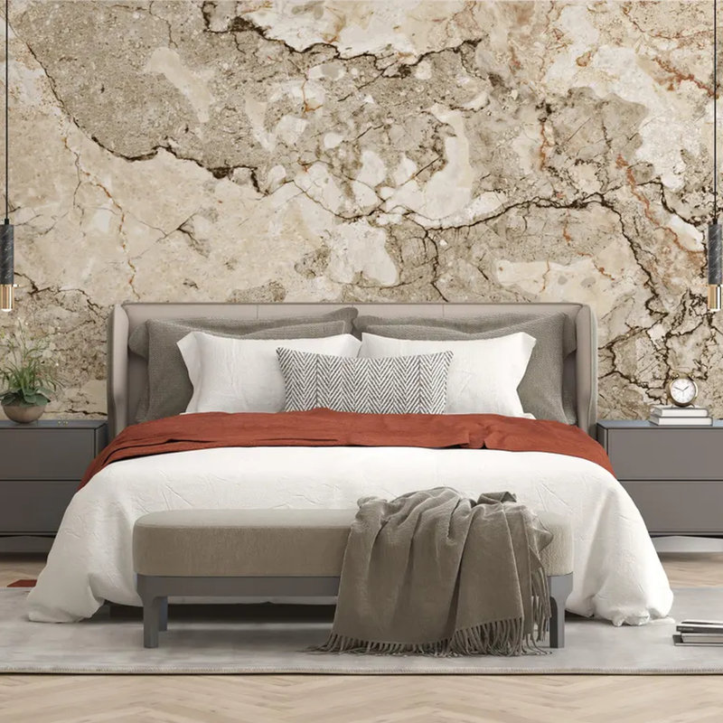 Murale de pierre naturelle beige, texture de marbre rustique, L 160 po x l 108 po