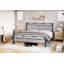 Très grande base de lit avec tête et pied de lit en bois, support en métal, gris clair