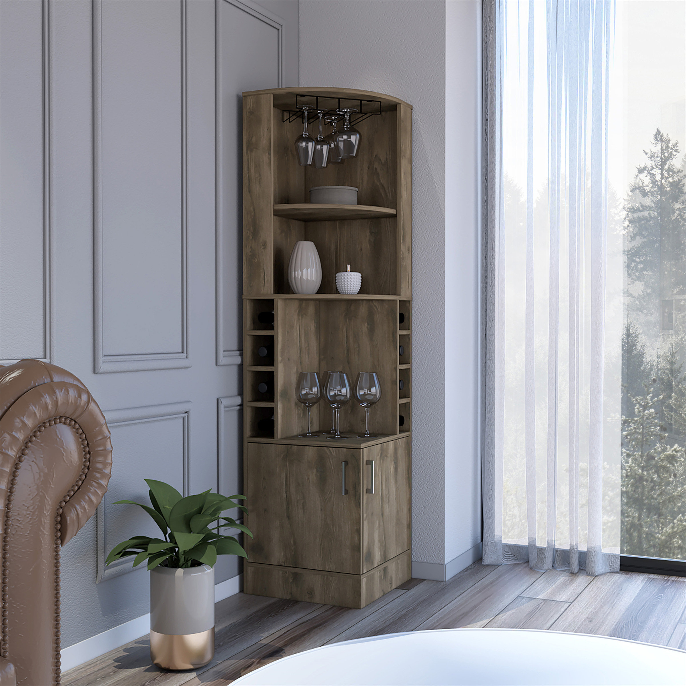 Loon Peak® Stylish Corner Bar Cabinet with Ample Storage and Display