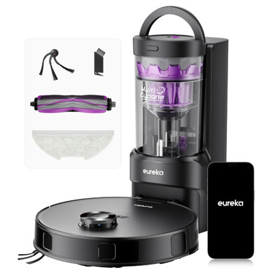 Eureka E20 Evo Plus Robot Vacuum and Mop Combo, 10,000Pa Suction Robot Vacuum Cleaner Bagless Self-Emptying Station, 45-Day Capacity Anti-Hair-Tangling Side Brush Mop Lifting App Control LiDAR Nav