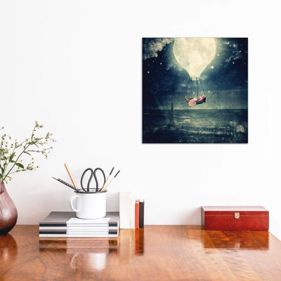 Moon Promenade Over Paris by Paula Belle Flores - Wrapped Canvas Print