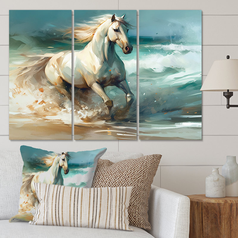 Cheval sur la plage II, reproduction sur toile 3 pièces, H 28 po x l 36 po x P 1 po