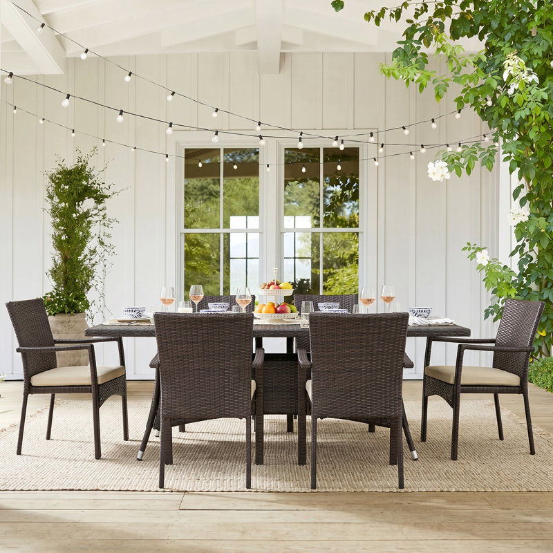 Ensemble repas 7 pièces avec coussins Arturas, Brun