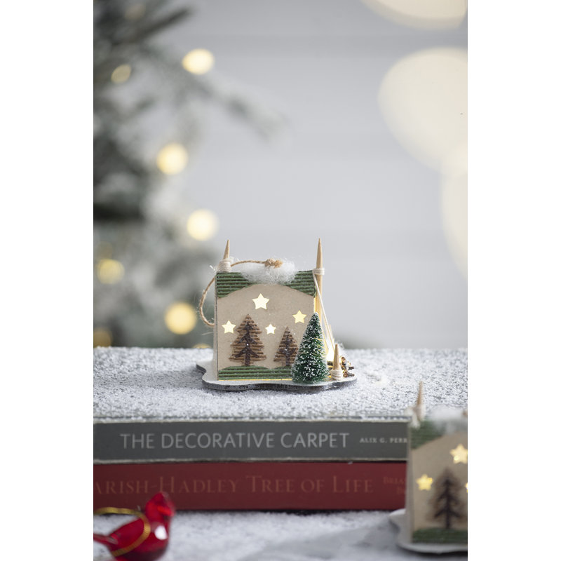 Beige and Green Cardboard Lit Tent Ornament Set of 6
