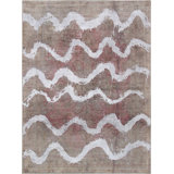 Vintage Hand Knotted Wool Chevron Area Rug in Beige/White