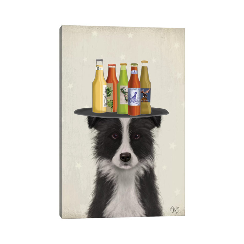 Border Collie Black White Beer Lover by Fab Funky - Wrapped Canvas Gallery-Wrapped Canvas Giclée