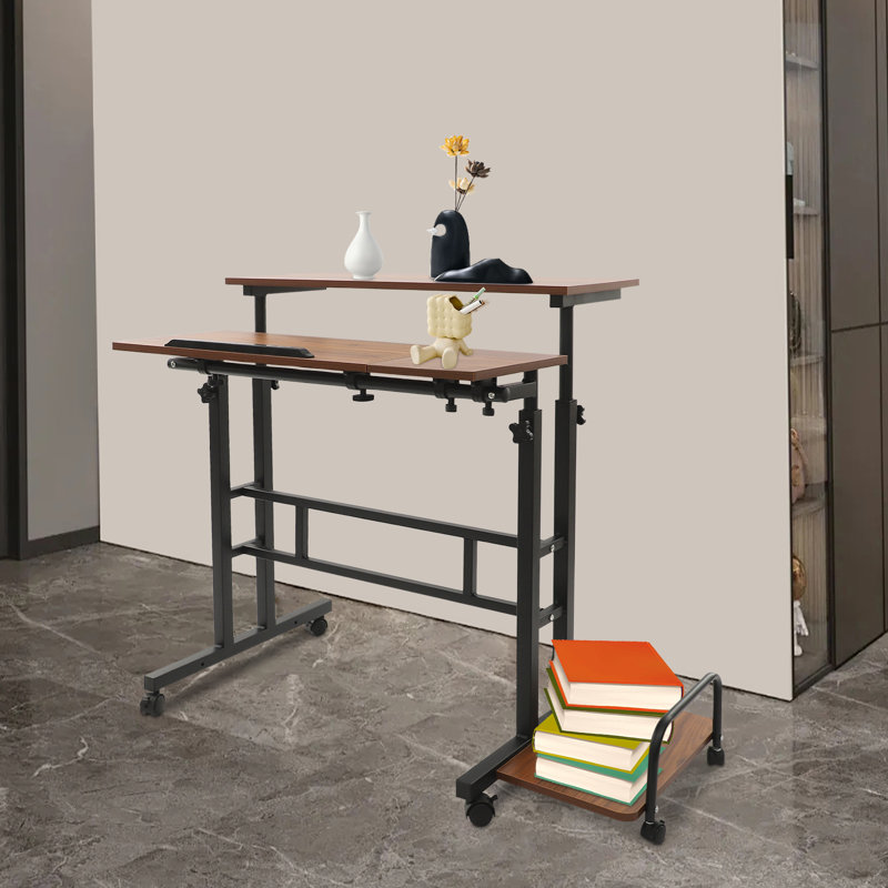 Adjustable Height Foldable Steel Standing Desk, Brown/Black