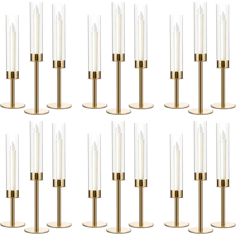 18 Piece Gold Acrylic Candle Holder Set, Modern Decorative Tabletop Centerpiece for Wedding Home Party Fireplace Decor, 18pcs