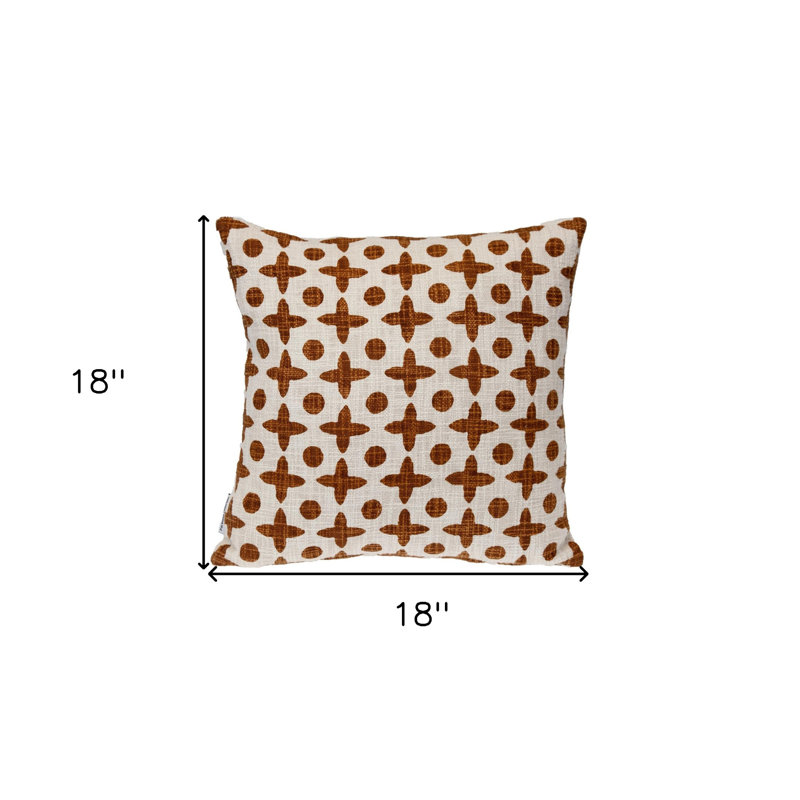 18" Beige and Brown Geometric Cotton Throw Pillow