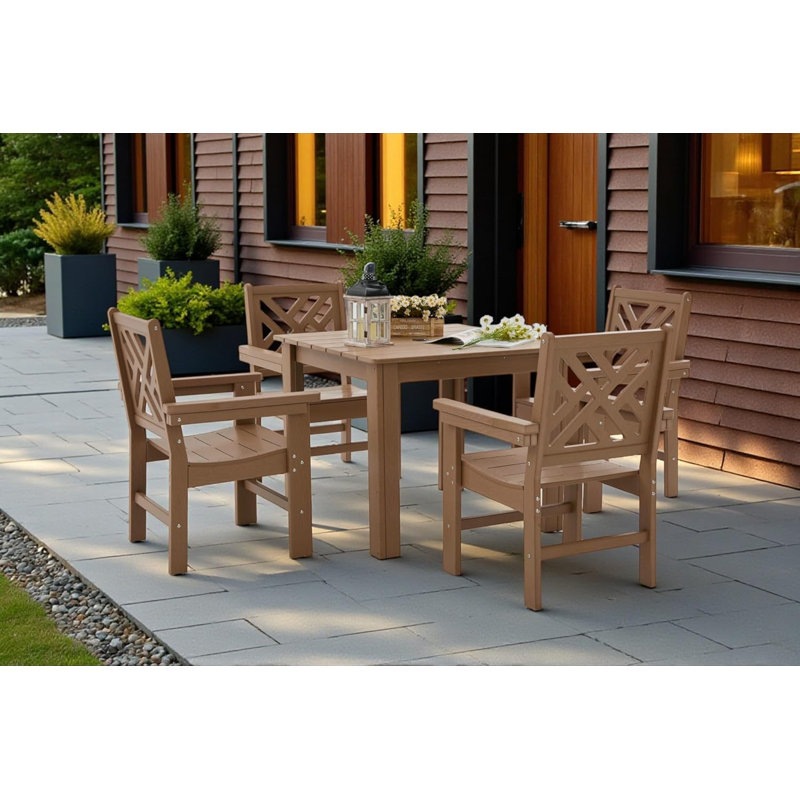 Ensemble repas extérieur 5 pièces pour 4 personnes avec table carrée (brun, ensemble carré 5 pièces), Brun