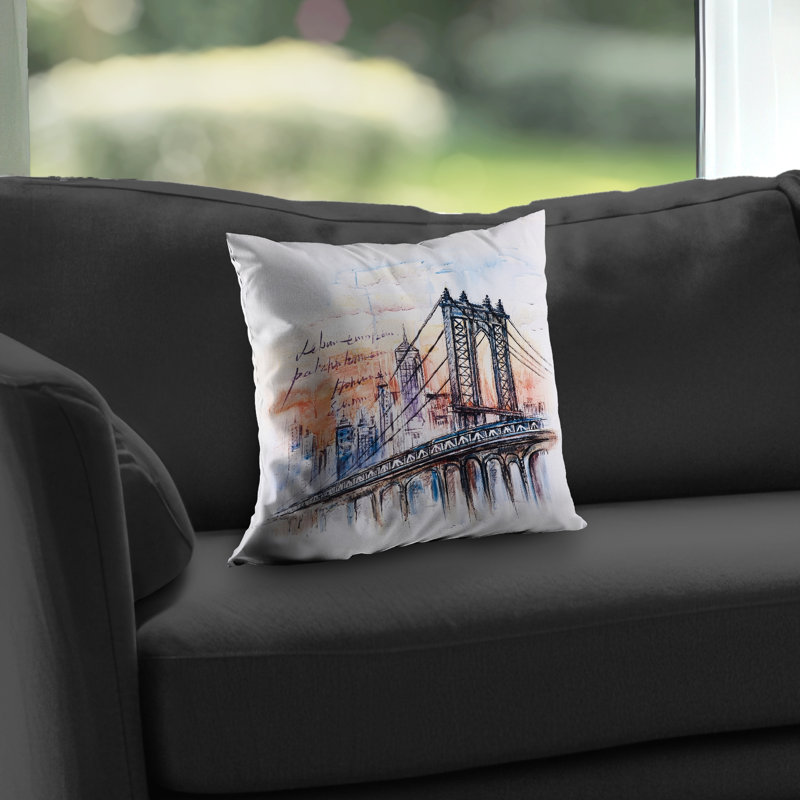 Bridge Sketch - Architecture Office Poly Twill Throw | Home Decor, Pillow Cover Only - No Insert