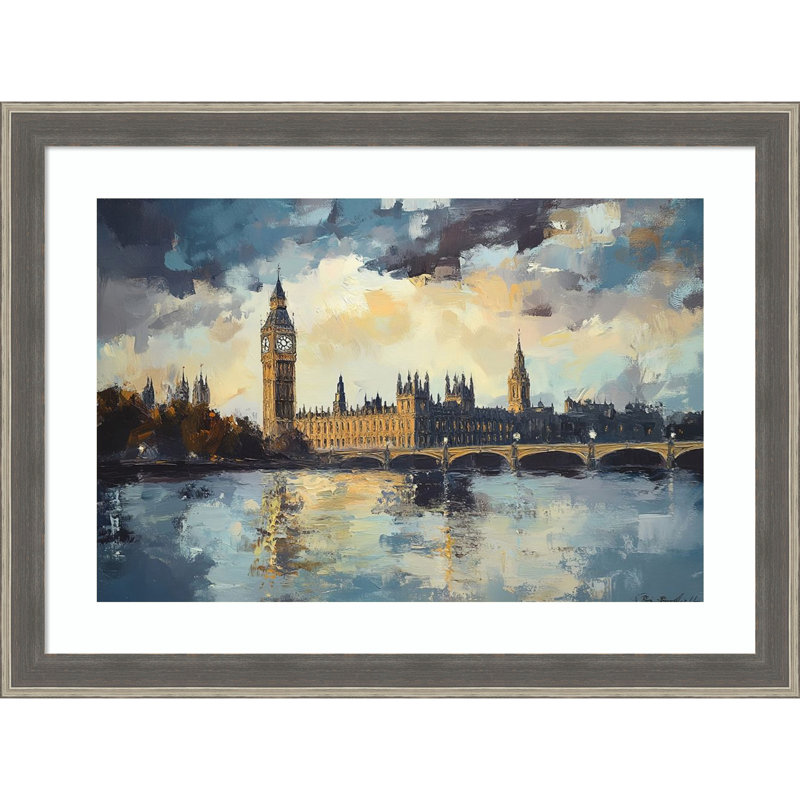 «Cityscape and Bridge» par Wightmans, impression sur bois encadrée, 33 x 45