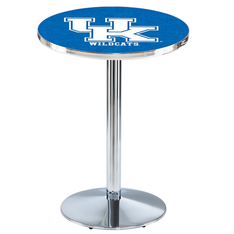 Round Metal Base Dining Table, Chrome, University of Kentucky - UK Logo