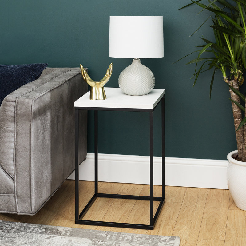 End Table, White Faux Marble