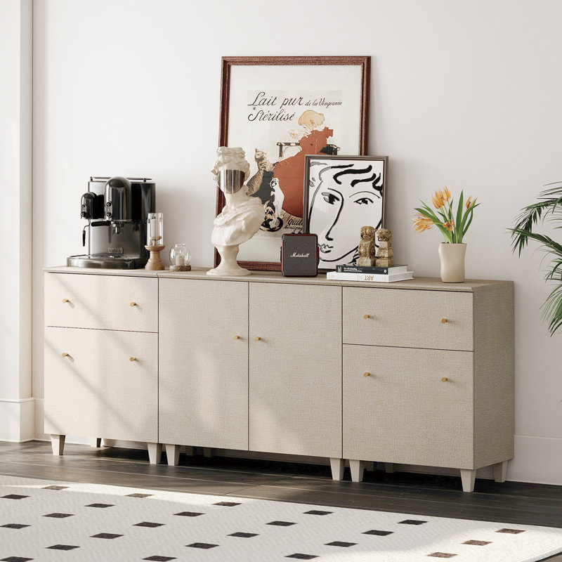 3-In-1 Sideboard Buffet Cabinets With Doors And Drawers, Beige