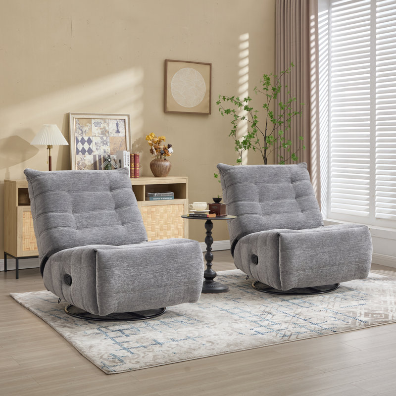 33.1" Wide Modern Comfortable Chenille Swivel and Glider Manual Recliner (Set of 2), Gray