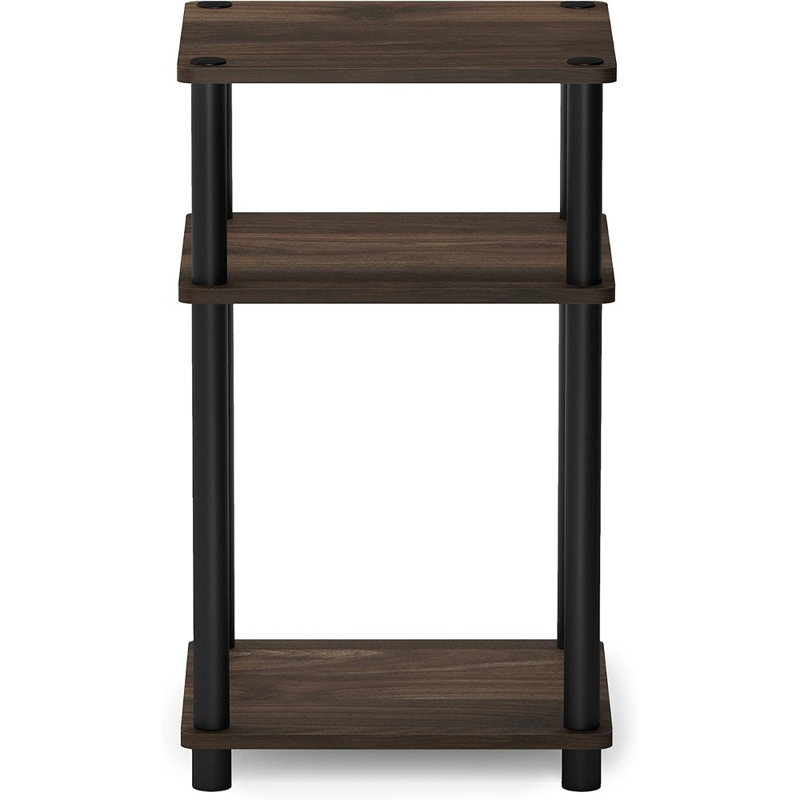 Ensemble de 2 tables d'appoint à 3 niveaux, tables de chevet en noyer avec étagères ouvertes et coins arrondis, tables de chevet compactes pour salon et chambre