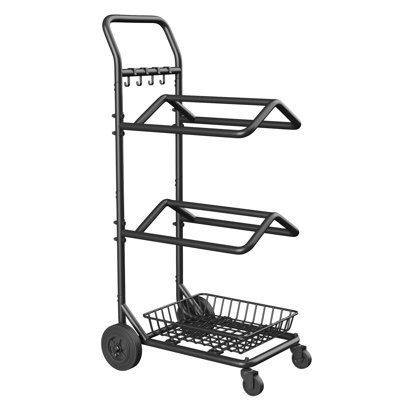 Heavy Duty 2-Tier Rolling Saddle Rack Cart with Basket & Lockable Wheels, Portable Horse Tack Organizer